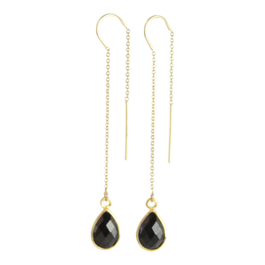 Gemstone Drop Earrings-Black Spinel