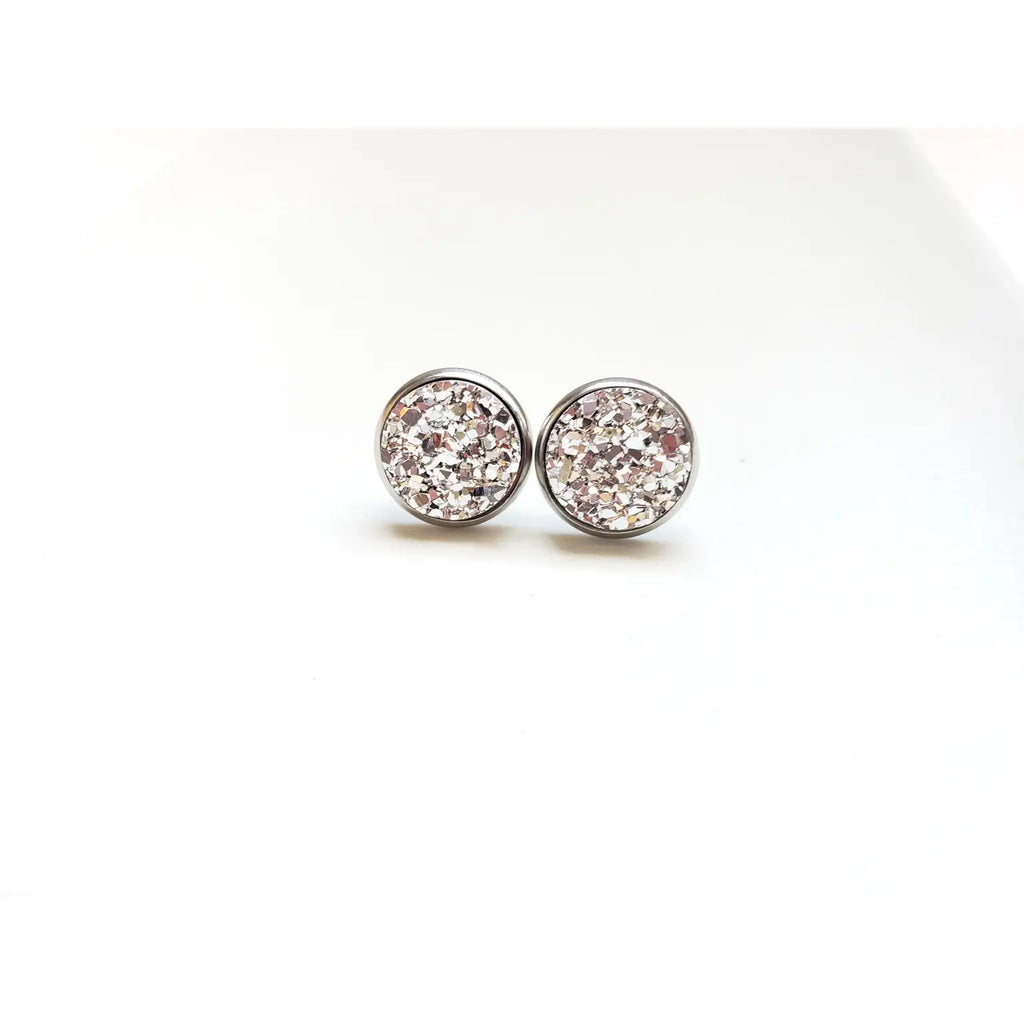 Druzy Inspired Stud Earrings - Silver