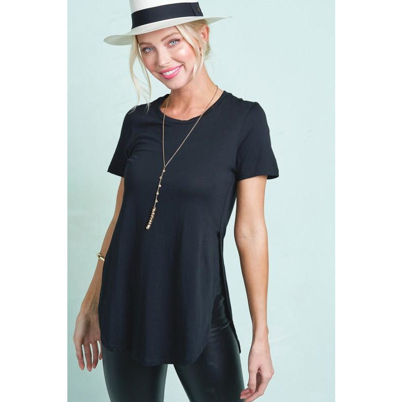 Split Side Round Neck T-Shirt - Janet and Jo