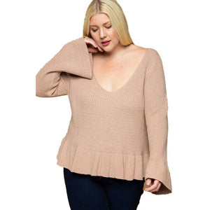 Plus Size Wide V-Neck Sweater - Janet and Jo