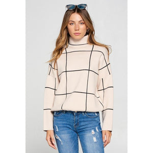 Grid Mock Neck Pullover
