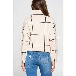 Grid Mock Neck Pullover