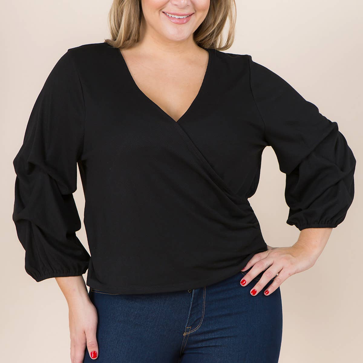 Faux Wrap Knit Shirt - Janet and Jo