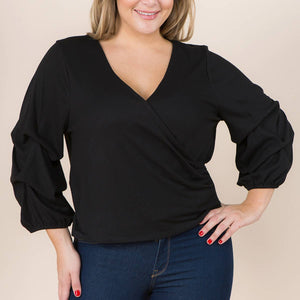 Faux Wrap Knit Shirt - Janet and Jo