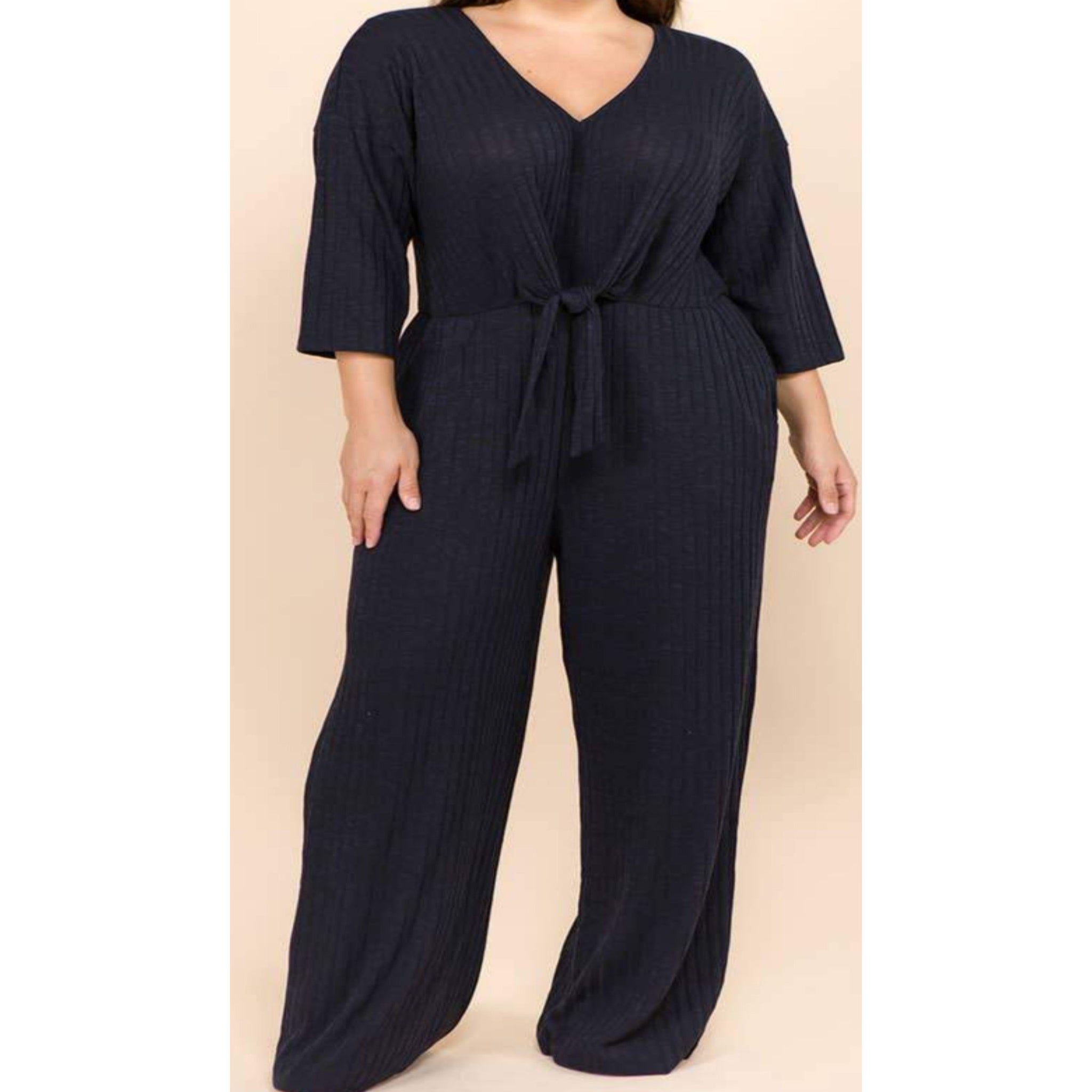 Cozy Knit Jumpsuit- Navy - Janet and Jo