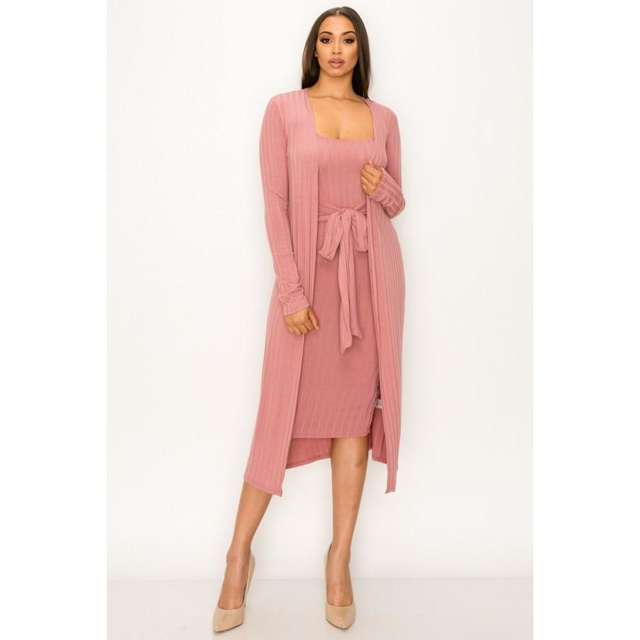 Soft Midi Length Tank Dress and Cardigan
