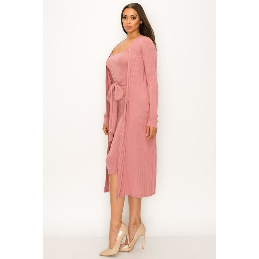 Soft Midi Length Tank Dress and Cardigan