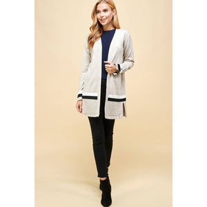 Long Sleeve Oatmeal Cardigan with Grommet Detail - Janet and Jo