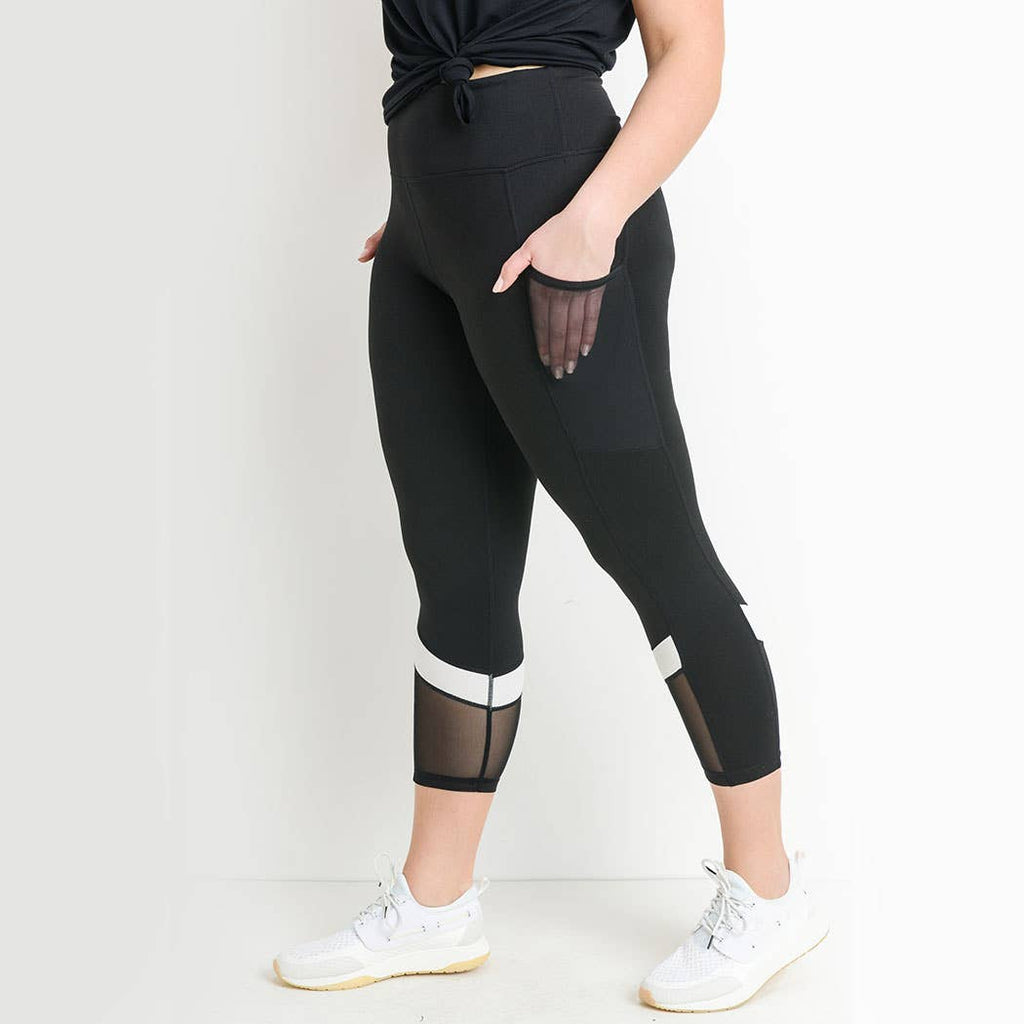 High Waist Mesh Color Block Leggings with Pockets - Janet and Jo