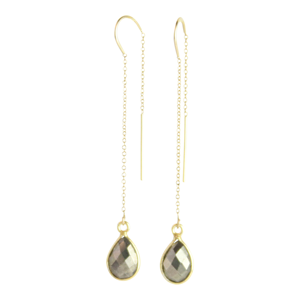 Gemstone Drop Earrings-Pyrite