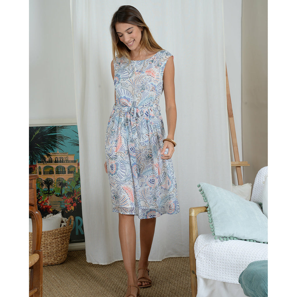 Cinch Waist Spring Patterned Dress