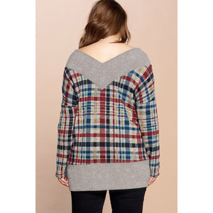 Cranberry and Teal Hacci Knit Sweater- Curvy