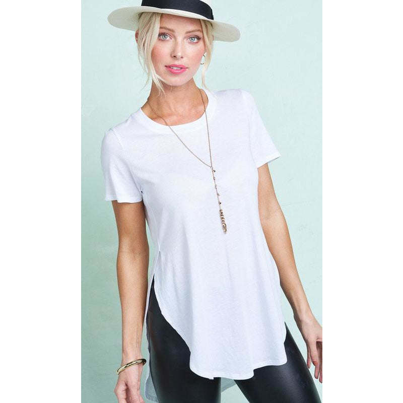 Split Side Round Neck T-Shirt - Janet and Jo