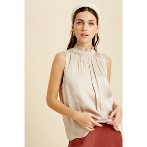 Smocked Neck Satin Blouse - Janet and Jo